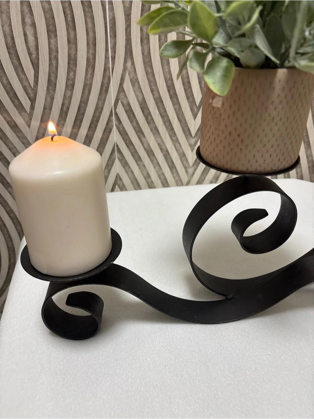 Vintage Mcm retro antique bronze candle holder